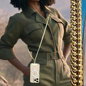 Crossbody Phone Necklace Metal Chain Cell Phone Lanyard Gold-Colored Foxtail NEW